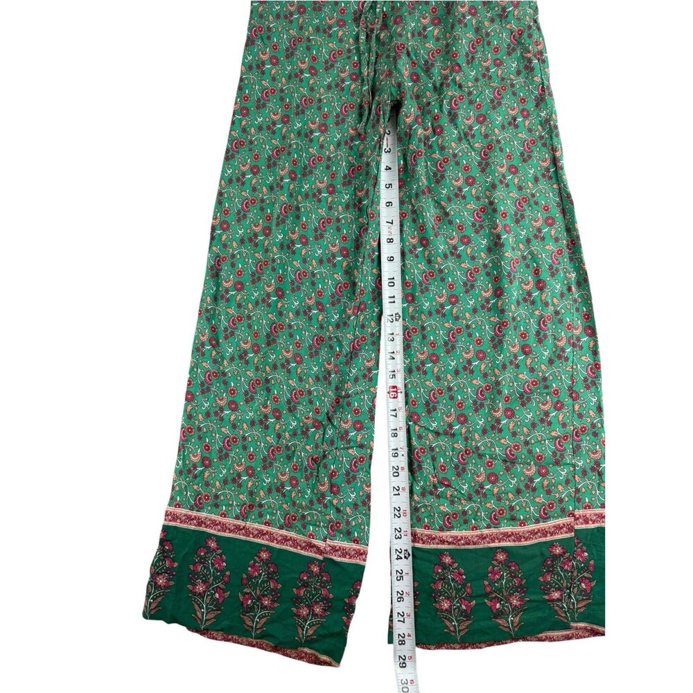 Boho Green Floral Paisley Wide Leg Palazzo Pants 100% Rayon Boho - Picture 7 of 7